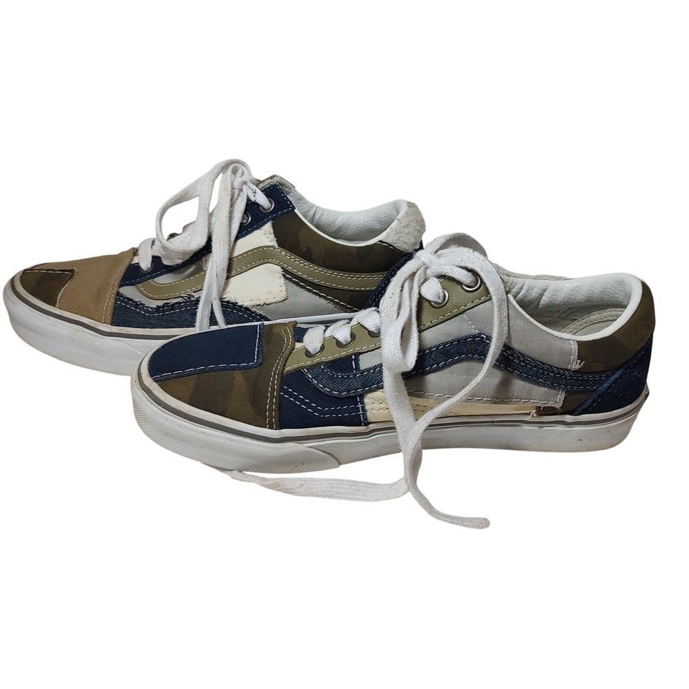 Vans‎ Old Skool Sneakers Patchwork Camo Fuzzy Olive Denim Shoes Womens Size 7.5